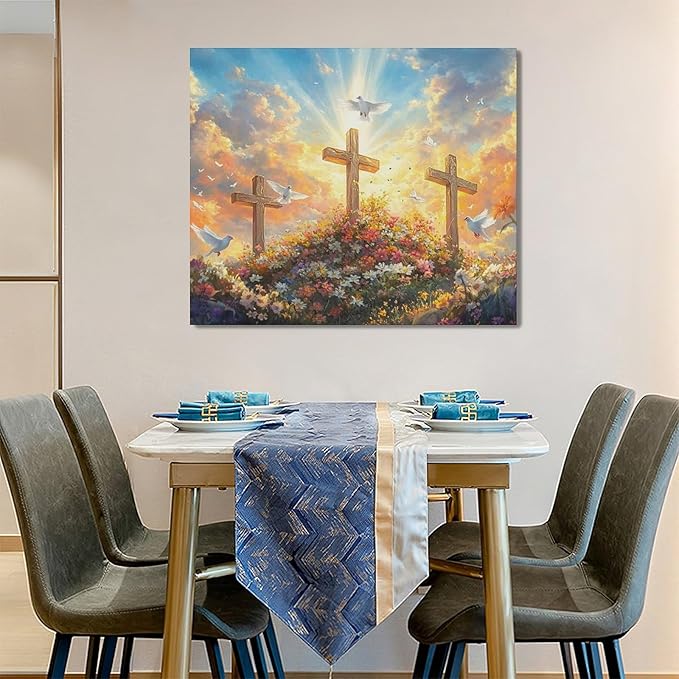 Framed Large Christian Jesus Wall Art, Oversized Floral Dove Wall Decor for Living Room, Landscape Canvas Painting Peaceful Pictures Modern Artwork for Living Room Bedroom Office 60"x30"-PawvioPets
