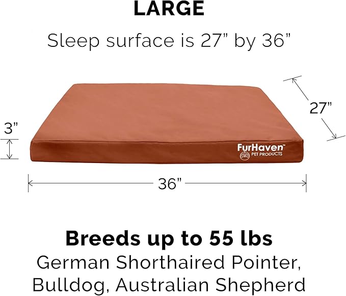 Furhaven Water-Resistant Cooling Gel Dog Bed for Large/Medium Dogs w/ Removable Washable Cover, For Dogs Up to 55 lbs - Indoor/Outdoor Logo Print Oxford Polycanvas Mattress - Chestnut, Large-PawvioPets