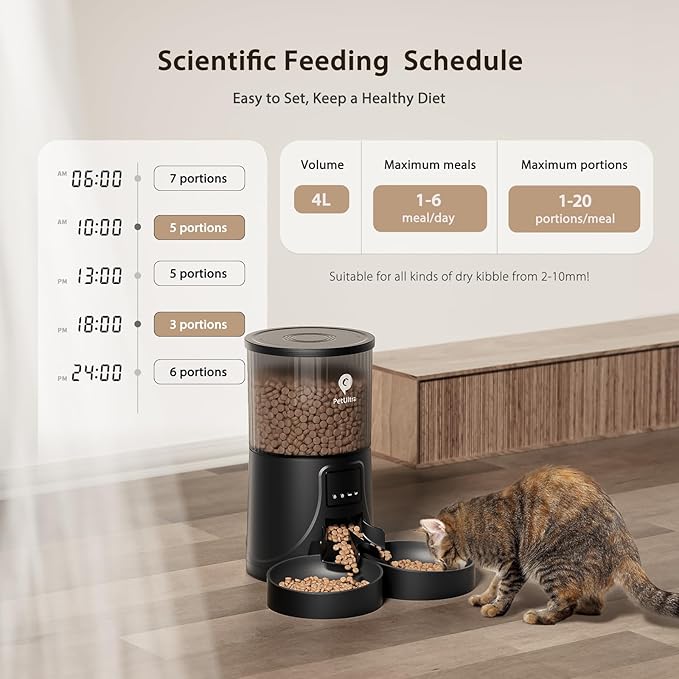 Automatic Cat Feeder for 2 Cats: 2.4Ghz WiFi Smart APP Remote Control- Timer Food Dispenser 1-10 Meals Per Day- Auto Pet Feeder for Cats and Small Dog Indoor- Detachable Clean& Dual Power-PawvioPets