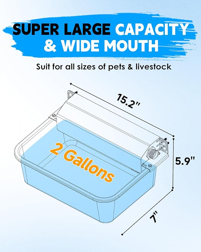Automatic Dog Water Dispenser, 2 Gallons 304 Stainless Steel Dog Water Bowl for Indoor/Outdoor, Large Water Bowl for Pets & Livestock, Anti Tip, Wide Mouth, Water Auto Fill, Fit GHT 3/4" Faucet-PawvioPets