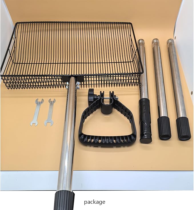 15 Inch Large Chicken coop Scoop with Ergonomic Grip Adjustable Long Handle (24-64") Chicken Poop Scooper Sifting Shovel rake Stainless Steel Metal coop Scoop (L/15 INCH)-PawvioPets