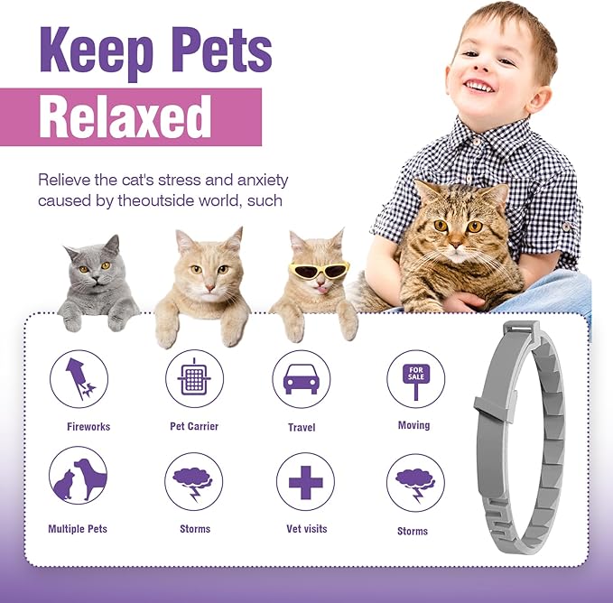 Calming Collar for Cats 4 Pack - Adjustable Soother - Anxiety Relief - Stress Pheromone Collar - Comfort Cat Calm Collars - Lasts 30 Days-PawvioPets