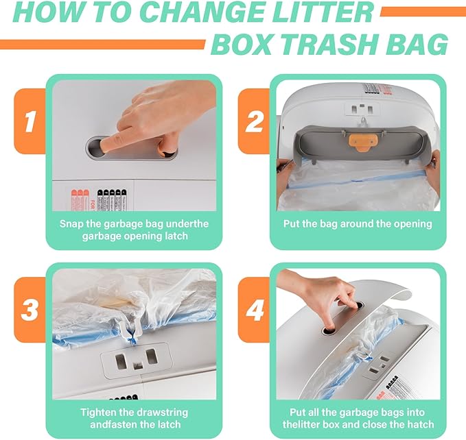 Cat Litter Bags, 80 Pieces Litter Box Liners for Automatic Cat Litter Box Self Cleaning, 4 Rolls 18 x 18 inches Robot Drawstring Bags, White-PawvioPets