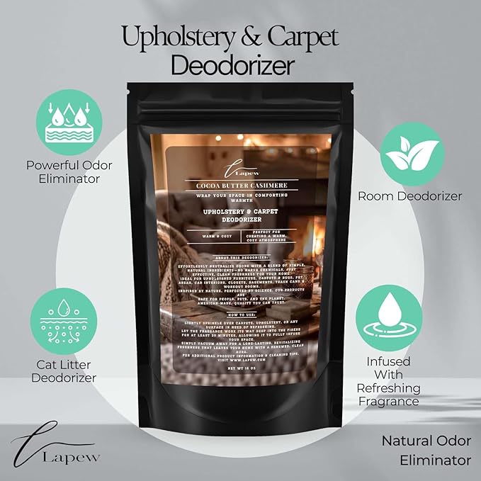 Cocoa Butter Cashmere Carpet Freshener Powder: Powerful Odor Eliminator for Home, Upholstery Deodorizer, Carpet Deodorizer, Pet Urine, Cat Litter Box - Cocoa Butter Cashmere Fragrance.-PawvioPets