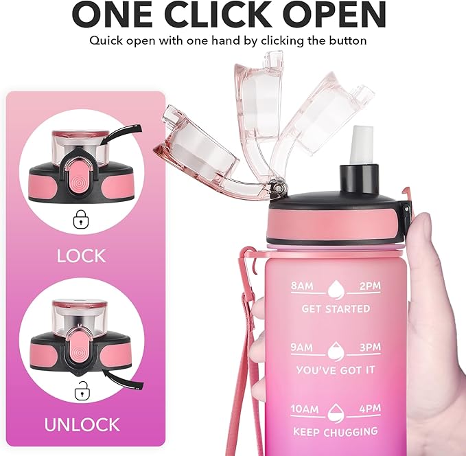 Enerbone Water Bottle, Leakproof BPA & Toxic Free, Motivational Water Bottle with Times to Drink and Straw, Fitness Sports Water Bottle with Strap for Office, Gym, Outdoor Sports-PawvioPets