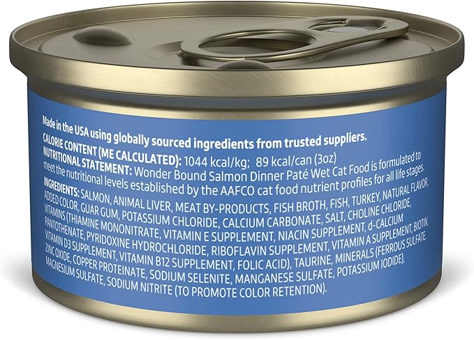 Amazon Brand - Wonder Bound Wet Cat Food, Pate, No Added Grain, (Salmon), 3 ounce (Pack of 24)-PawvioPets