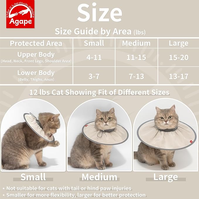 Agape Comfortable Cat Cone - Lightweight Soft Recovery Collar for Cats After Surgery - Protective E-Collar for Small, Medium, and Large Cats - Stops Licking & Scratching for Wound Care-PawvioPets