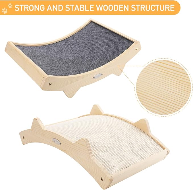Double-Sided Cat Scratcher With Natural Sisal + Carpet Cloth, Durable Solid Wooden Structure Scratch Pad for Indoor Cats, Scratcher Lounge, 16.5 x 10.8in-PawvioPets