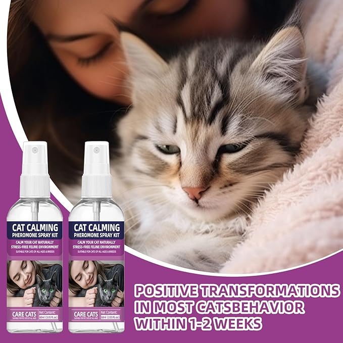 Cat Calming Pheromone Spray Kit Feline Calm Pheromones Vet Recommended Drug-Free Anxiety Relief for Multi-Cat Homes,Stops Scratching & Urine Marking,60-Day Supply | Drug-Free (2 * 60 mL)-PawvioPets