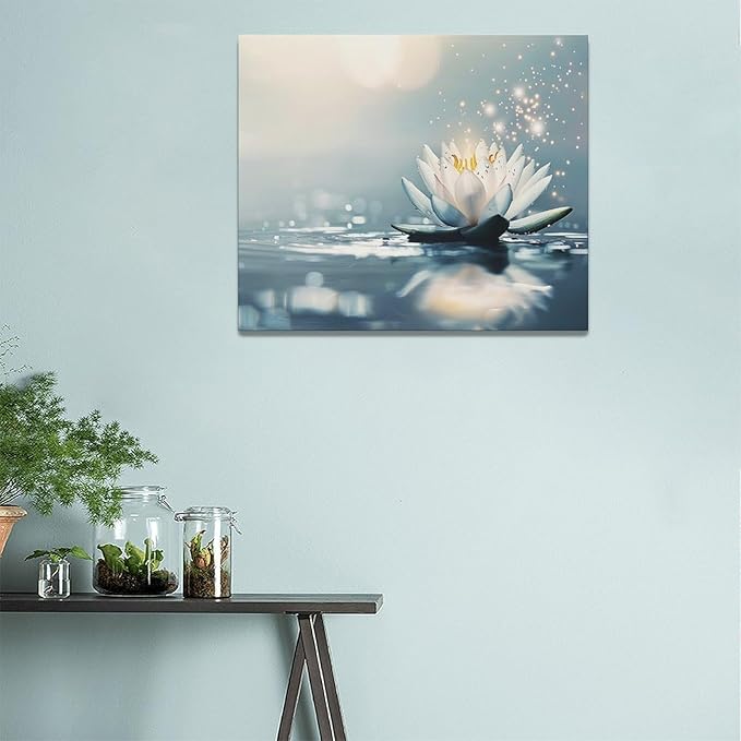 Bathroom Lotus Wall Art Floral Pictures Zen Meditation Wall Decor Yoga Spa Spiritual Canvas Print Painting Artwork for Bathroom Restroom Living Room Bedroom 20"x24"-PawvioPets