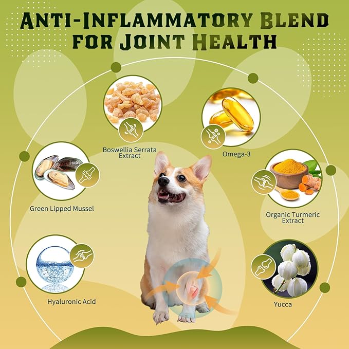 Glucosamine for Dogs, Hip and Joint Supplement for Dogs with Chicken Flavor, Anti Inflammatory, Dog's Chondroitin, Digestive Enzymes, Omega-3, Vitamin D, MSM, Calcium, Turmeric, 120 Freeze-Dried Chews-PawvioPets