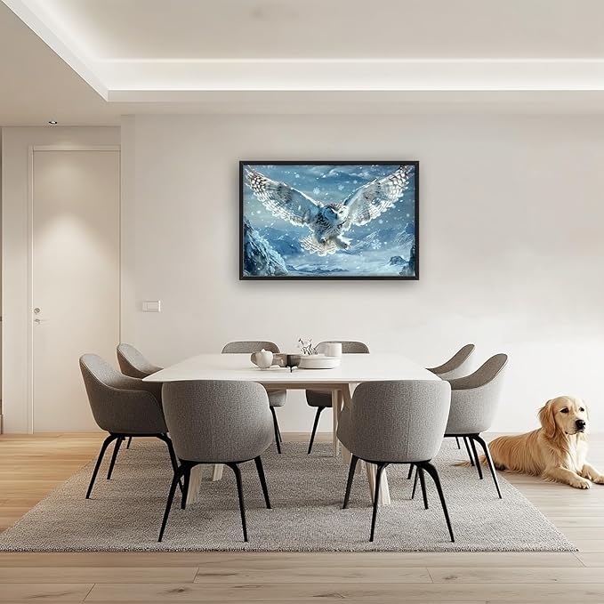 Framed Large Snowy Owl Wall Art for Living Room, Oversized Snowy Mountain Wall Decor Landscape Canvas Painting Modern Artwork Home Decoration for Living Room Bedroom Office 36"x24"-PawvioPets