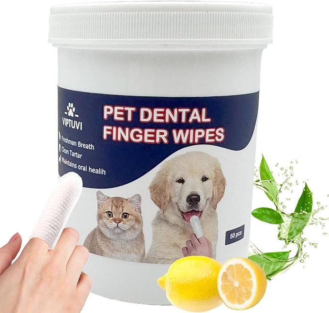 Dog Dental Wipes – Pet Teeth Cleaning Finger Pads for Dogs & Cats, 50 Count – Remove Plaque & Tartar, Freshen Breath, Easy Oral Care, Tea Polyphenol Formula-PawvioPets
