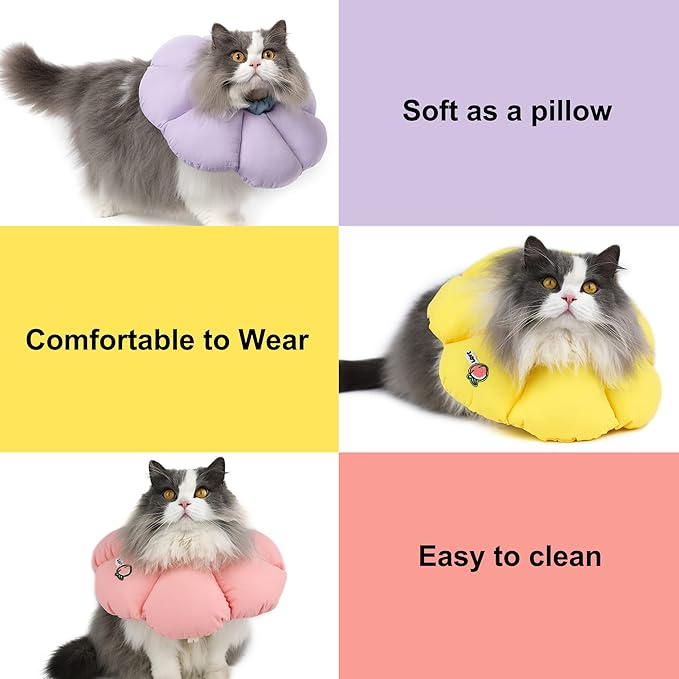 Cat Cone Collar,Cute Waterproof Cat Recovery Collar,Anti-Bite Lick Wound Healing Safety Elizabethan e Collar for Cats,Purple Flower All-Season Style…-PawvioPets