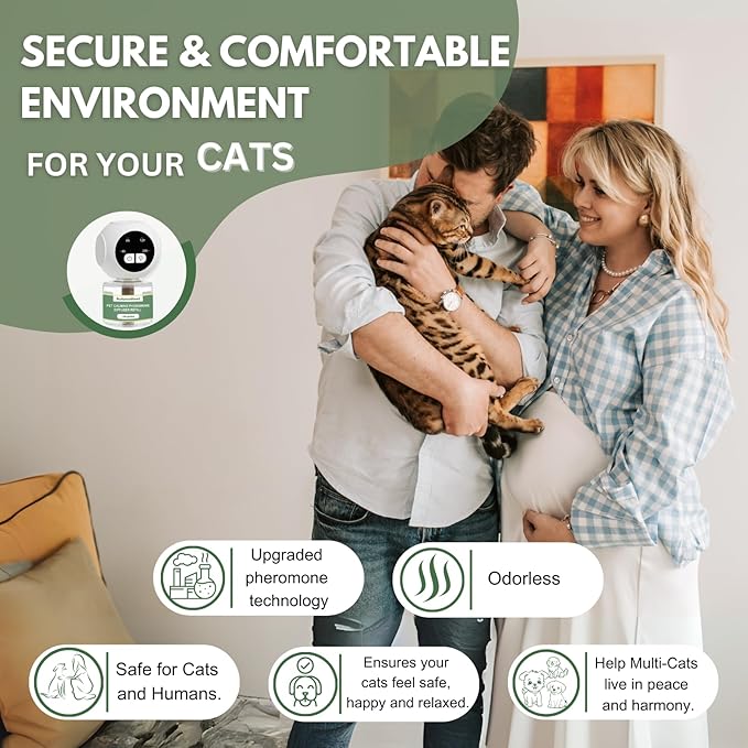 Cat Calming Pheromones Diffuser Kit with Timer – 2 Plug-Ins + 4 Refills (48ml) – 4-Level Timing – Stress Relief for Cats – Helps with Hiding, Scratching, Urine Marking, Travel, Vet Visits-PawvioPets