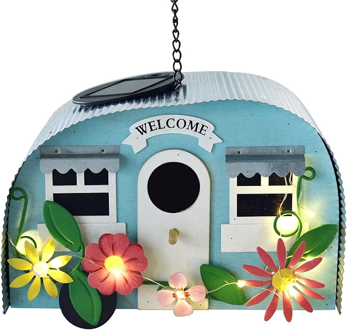 BAYN Bird Houses for Outside Decorative with 10 LEDs Solar String Lights Humming Bird Houses for Outside Hanging Handwork Bird Nest Garden Decor Outdoor-PawvioPets