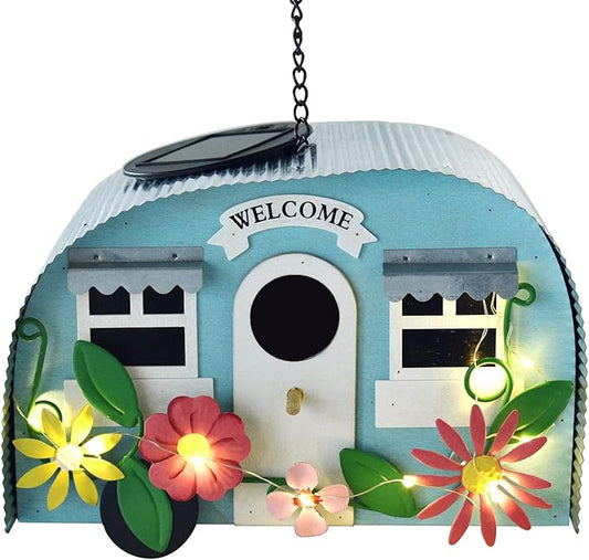 BAYN Bird Houses for Outside Decorative with 10 LEDs Solar String Lights Humming Bird Houses for Outside Hanging Handwork Bird Nest Garden Decor Outdoor-PawvioPets