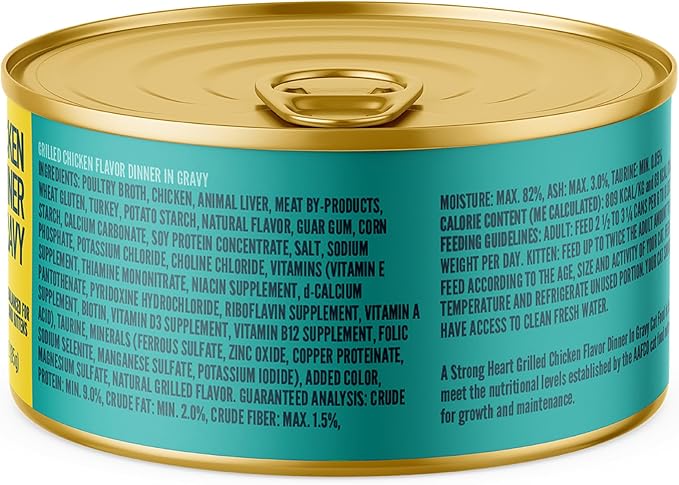 A Strong Heart Canned Wet Cat Food, Grilled Chicken Flavor in Gravy - 3 oz Cans (Pack of 24), Made in The USA with Pieces of Real Grilled Chicken-PawvioPets