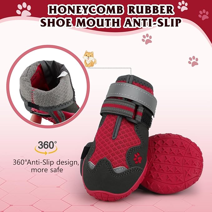 Dog Shoes for Large Medium Small Dog, Mesh Breathable Dog Shoes for Hot Pavement, Anti-Slip Dogs Boots Paw Protectors with Reflective for Outdoor Walking Indoor Hardfloors (Size 5)-PawvioPets