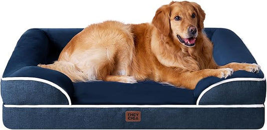 EHEYCIGA Egg-Crate Memory Foam Dog Bed, Waterproof, Navy, Large 41 x 27 x 6.5 inches, 100 lbs Capacity-PawvioPets