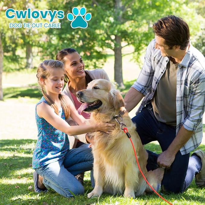 Dog tie Out Cable, 10/20/25/30/50/70/100 feet, Suitable for Dogs up to 350 pounds, Dog Cable with Swivel Buckle, Lightweight, Non-Winding, for Outdoor Camping, Yard Dog Cable (Red, 30FT)-PawvioPets