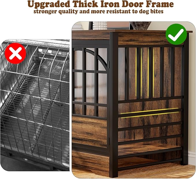 COZPAW 52 Inch Dog Crate Furniture, Extra Large Dog Kennel Indoor for XLarge Breed, Heavy Duty Dog Cage with Double Elegant Arched Doors, Decorate as TV Stand & End Table-Retro Brown-PawvioPets