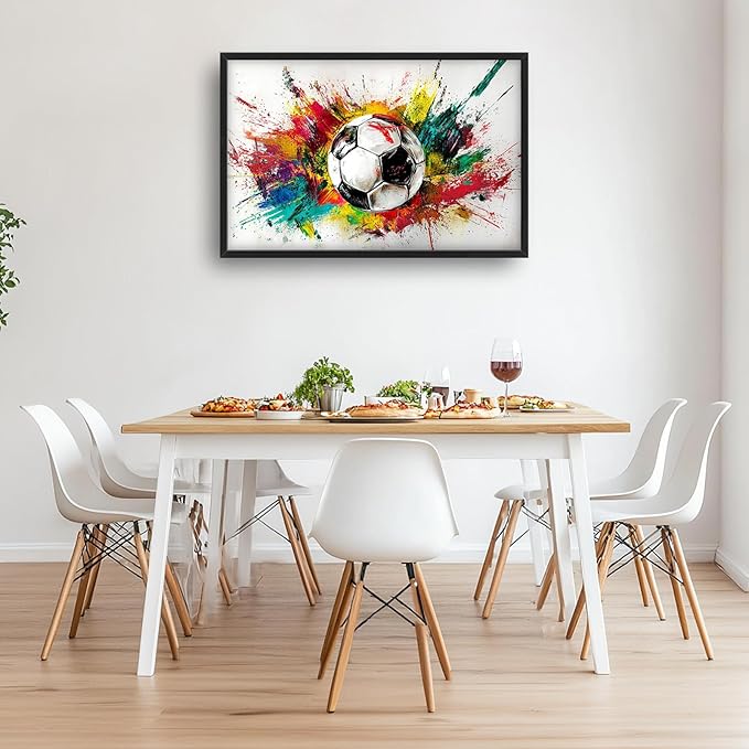 Extra Large Framed Soccer Wall Art,Oversized Colorful Graffiti Sport Ball Wall Decor Pictures for Living Room,Canvas Print Painting Modern Artwork Bedroom Office Bathroom Home Decor 36L x24W-PawvioPets