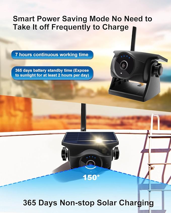 1080P Solar Wireless Backup Camera - Magnetic Hitch Rear Front Camera with Night Vision, 365-Day Standby, Waterproof, Rechargeable Battery for Horse Trailer RV Truck Car for Phone Pad Android-PawvioPets