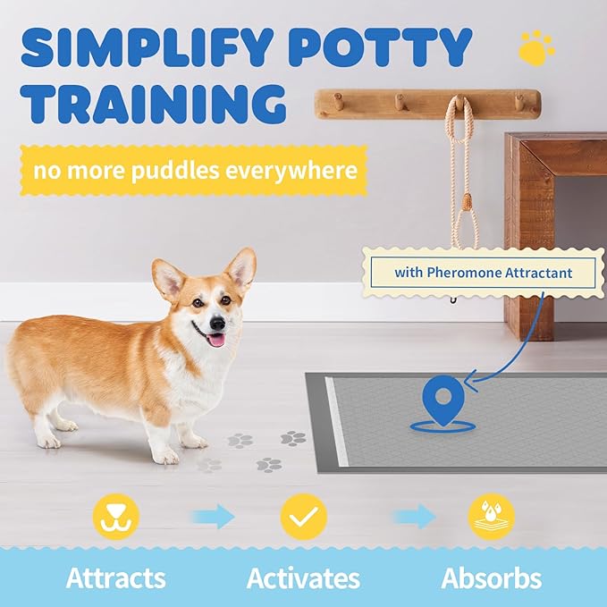 100-Pack X-Large Puppy Pads - 34'' x 28'' Pee Pads for Dogs Potty Training with Leak-Proof Quick-Dry Design, 6-Layer Wee Wee Pads for Dogs, Charcoal, Black-PawvioPets