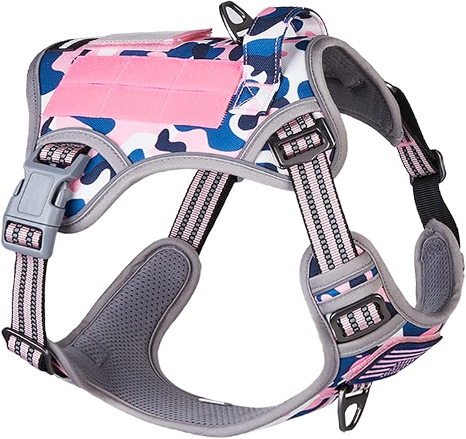 BUMBIN Tactical Dog Harness for Small Dogs No Pull, Famous TIK Tok No Pull Puppy Harness, Fit Smart Reflective Pet Walking Harness for Training, Adjustable Dog Vest Harness with Handle Pink Camo S-PawvioPets