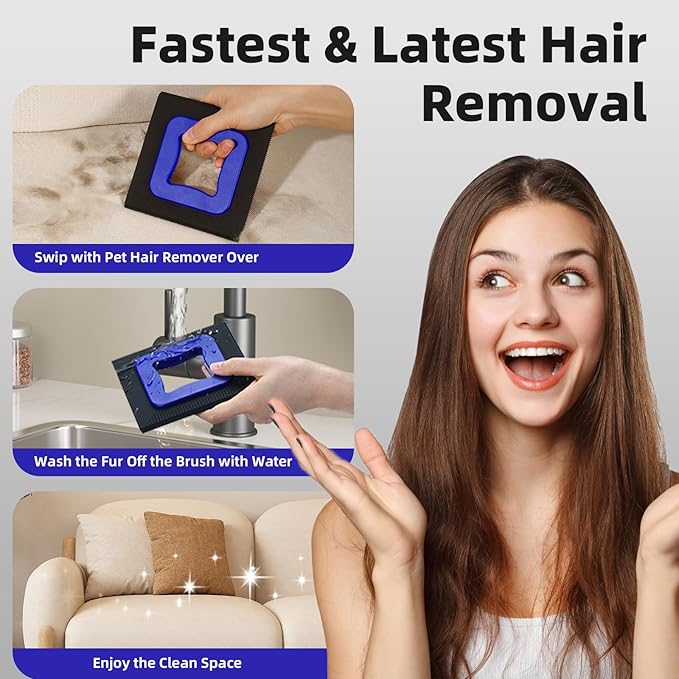 3 in 1 Mini Pet Hair Removal Tool, Dog and Cat Square Hair Remover for Car Detailing Supplies, Clothes, Couch and Carpet, Fur Cleaning Supplies for Furniture-Ergonomic and Anti-Slip, Mini Pet Supplies-PawvioPets