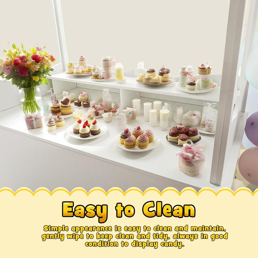 7FT Candy Cart Display Stand with Decorated Wheels, Dessert and Party Decoration Cart with 100 Ballons, Easy to Install Vintage for Parties, Birthdays, Weddings, (White)