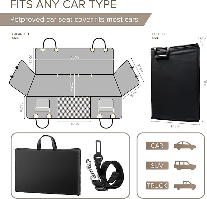 Back Seat Extender for Dogs, Heavy Duty Dog Car Seat Cover for Back Seat and Aggressive Chewer, Large Hard Bottom Car Seat Cover for Dogs, Dog Hammock for Car, Travel Pet Car Bed for Car, SUV, Truck-PawvioPets