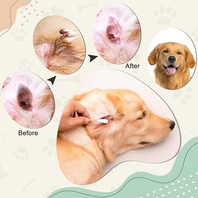 200-Pack of Long, Large Dog Ear Swabs with Bamboo Sticks: Perfect for Dog Ear Cleaning and Infection Treatment. Gentle, Effective, and Eco - Friendly for Pet Hygiene-PawvioPets