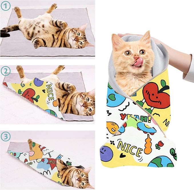 Cat Grooming Wrap, 2pcs [M+L] Cat Restraint Wrap for Nail Clipping, Ear Cleaning, and Teeth Brushing, Self-Adherent, Anti-Bite, Anti-Scratch, Anti Scratch, Pink+Yellow-PawvioPets