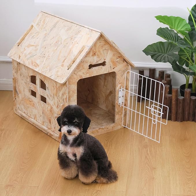 Dog House Indoor for Small Dogs or Cats, Cozy Wooden Design, Small Indoor Bed House, with Air Vents and Elevated Floor Warm Dog Cave-PawvioPets