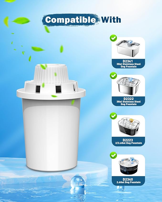 Dog Water Fountain Filters Replacement 4 Packs, 2 Months Set of Replacement Filters for Large Pet Cat Water Fountain Dog Water Bowl Dispenser, Compatible with D2341/D2223/D2322/D2340 Models-PawvioPets