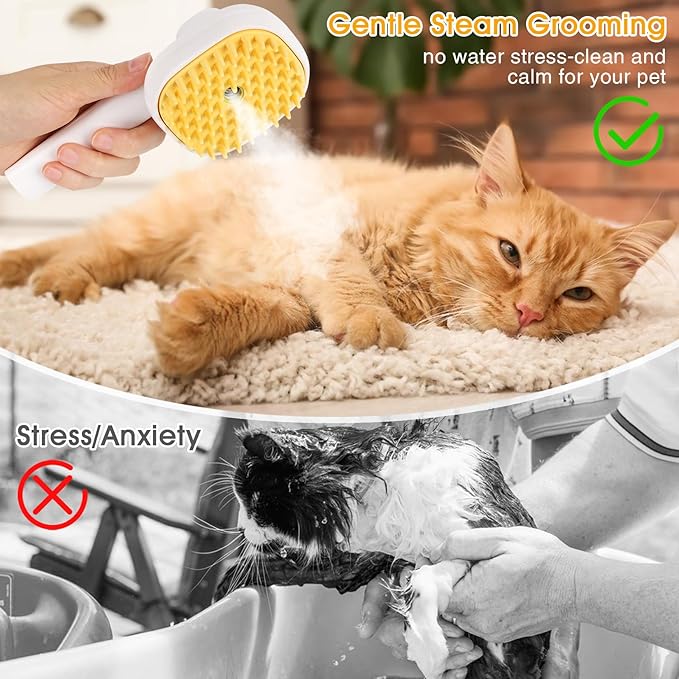 3-in-1 Cat & Dog Steam Brush – USB Rechargeable Spray Grooming Comb with Silicone Teeth – Anti-Static, Shedding Control & Massaging for All Hair Types Long/Short Hair Pets (Green)-PawvioPets