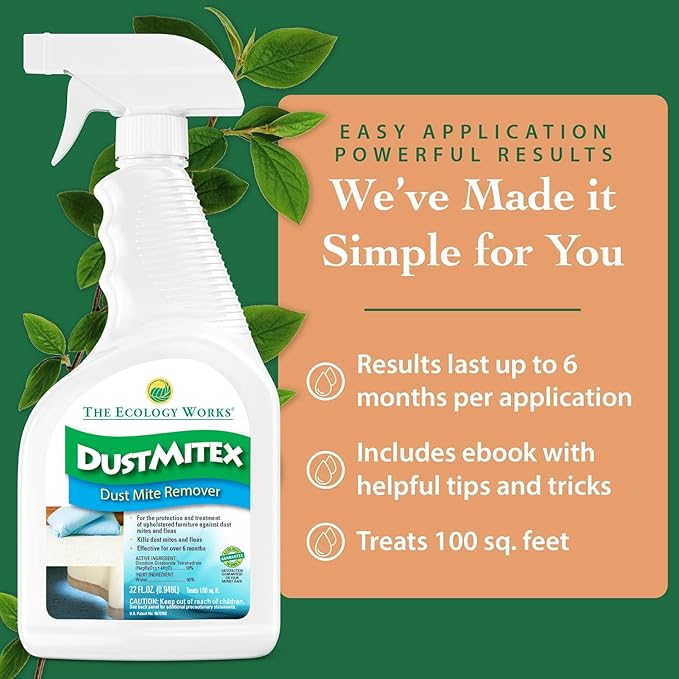 DustmiteX Dust Mite Spray - Dust Mites Remover + Flea Killer for Allergy & Asthma Relief for Cleaning in Home, Bed, Pet Bedding, & Furniture, Anti Allergen Dust Mites Killer-PawvioPets
