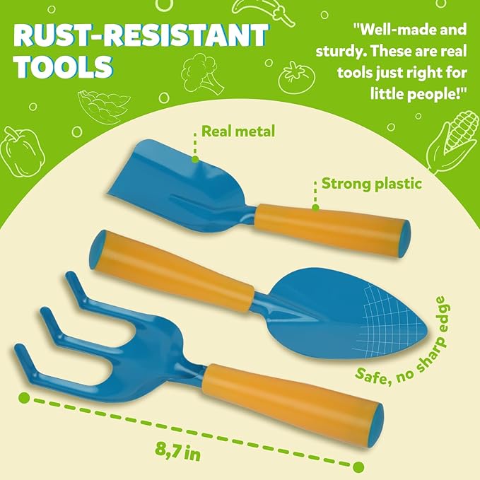 Blue Kids Gardening Tools - Includes Sturdy Tote Bag, Watering Can, Gloves, Shovels, Rake, and Delightful Children's Book - Kids Garden Tool Set -Easter Gifts for Toddler Age on up.-PawvioPets