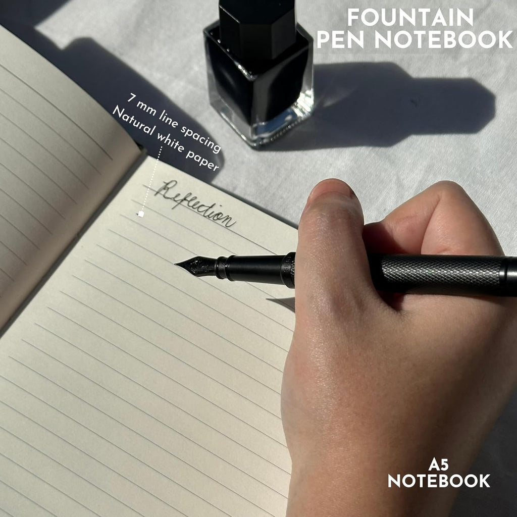 SETTINI Journal Notebook for Writing, Vegan Leather Hardcover Notebook - Pen loop, Back Pockets & Lay-Flat design, 120 GSM A5 College ruled Bleed free Paper, Gift Set for Men and Women, Onyx Black - Birthday Gift