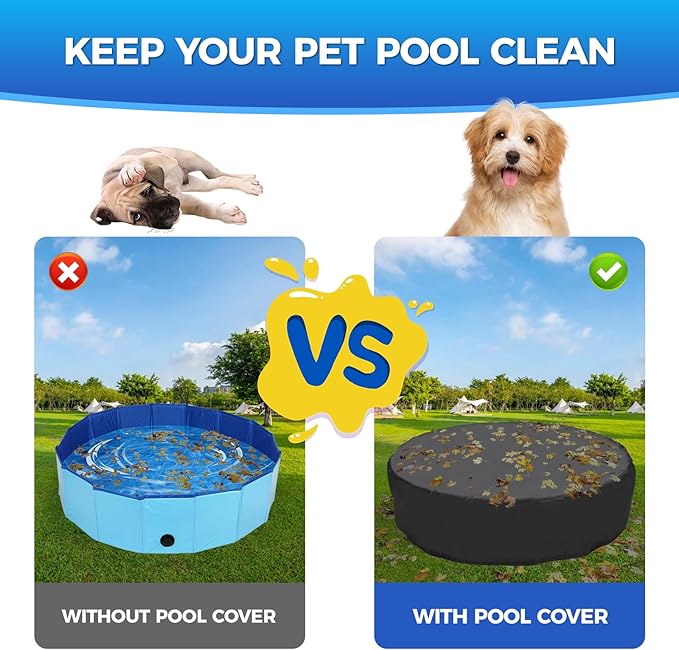 32 inch Foldable Dog Pet Bath Pool Cover, Portable Round Collapsible Pool Cover with Oxford Cloth Material and Drawstring Design for Dog Pet Pool, Waterproof and Dustproof (Black)-PawvioPets