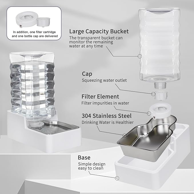 Automatic Pet Water Dispenser: 9L Gravity-Fed Stainless Steel Bowl - BPA-Free Large Capacity White Feeder for Dogs & Cats - Indoor/Outdoor Use-PawvioPets