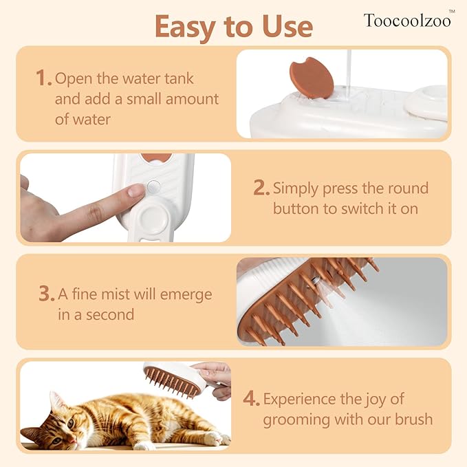 3-in-1 Cat Steam Brush, Rechargeable Cat Brush with Steam, Spritz Defur Comb for Dogs, Spritz Defur Comb for Cats (White)-PawvioPets