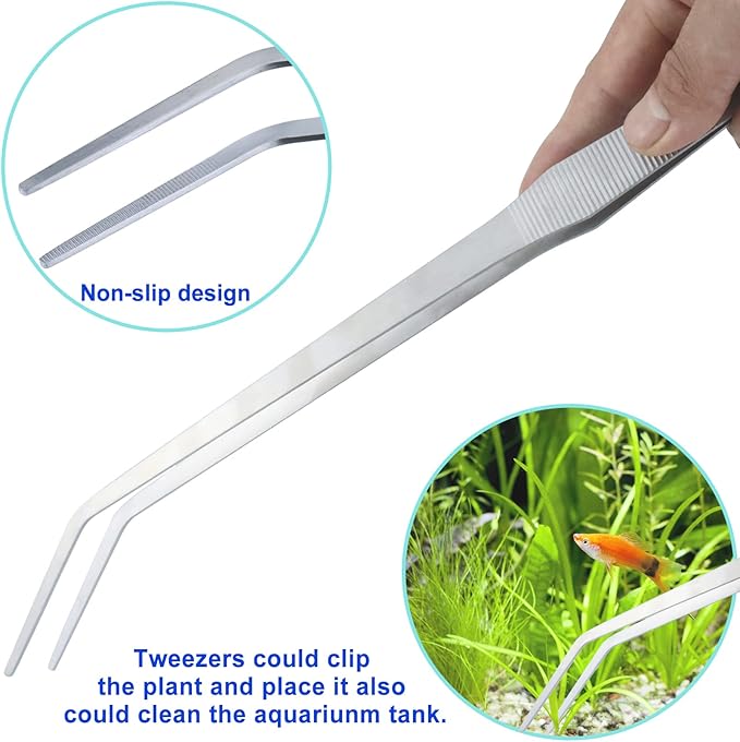 Aquarium Aquascape Tools Kit, Long 15 Inch Stainless Steel Aquatic Plants Tools, 4 in 1 Anti-Rust Aquascaping Tweezers Scissors Spatula Scrapers Tool Set for Fish Tank Cleaning Plant Trimming Shears-PawvioPets