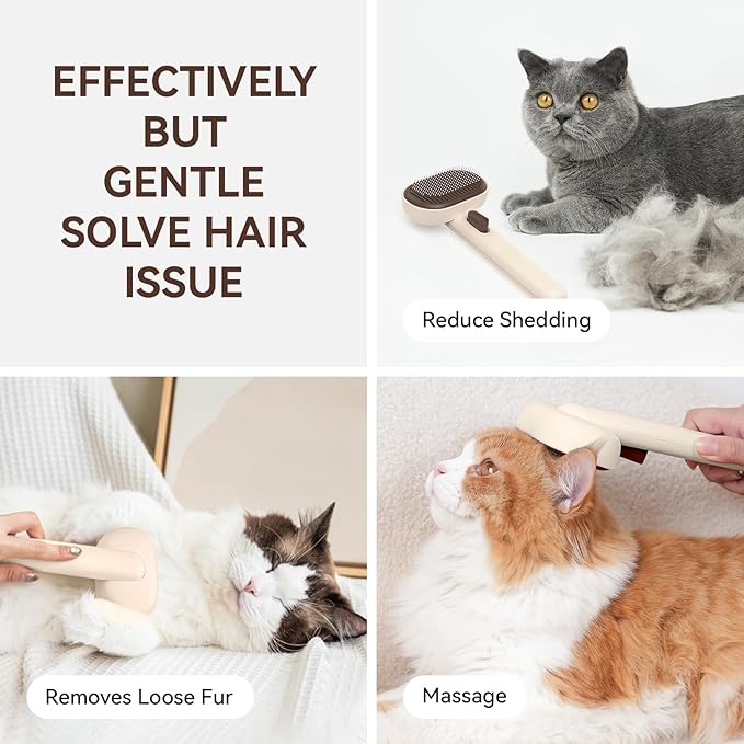 Aumuca Cat Brushes for Indoor Cats Dog Hair Brush for Shedding Long or Short Haired Cats Grooming Deshedding Brush for Dog Kitten Horse Massage Removes Loose Fur, Brown-PawvioPets