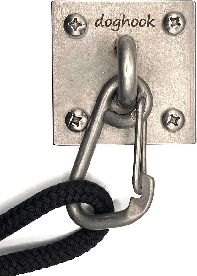 Canine Hitch- Secure Dog Leash Parking Indoor- Outdoor Wall Hook with EZ Clip - Tie Out Stainless Steel - Practical Lead Management for Home & Business-PawvioPets