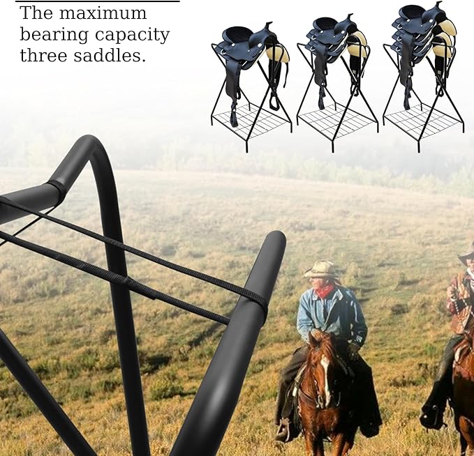 Dunatou Saddle Rack Freestanding Saddle Stand Foldable Horse Saddle Storage Rack Full Size Saddle Pad Rack Horse Blanket Holder Heavy Duty Saddle Holder for English and Western Horse Saddles, Black-PawvioPets