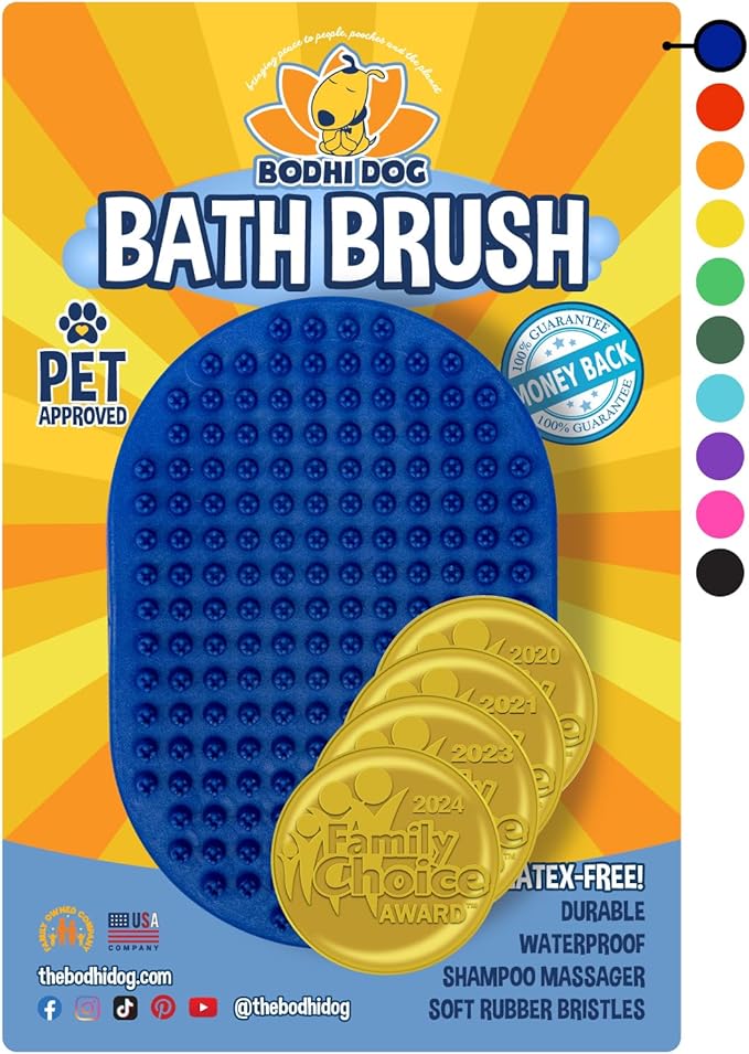 Bodhi Dog Shampoo Brush - Pet Grooming & Bath Supplies for Dogs and Cats - Bath Brush for Long & Short Hair - Premium Scrubber for Shower, Bathing & Massage (One Pack, Blue)-PawvioPets
