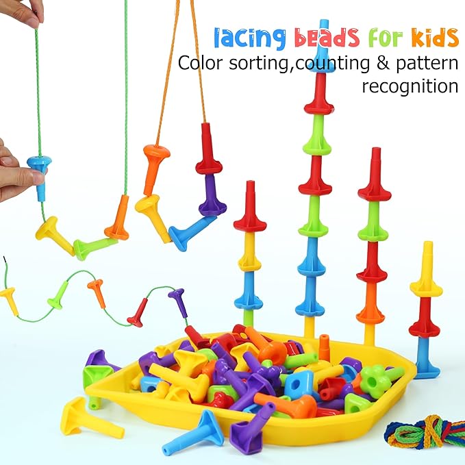 Ggiibro Peg Board Toy set 101Pcs DIY Building Stacking Toys for Kids 3-6 Years Old,STEM Educational Kids Toy for Brain Development,Montessori Sensory Toys,Plastic Lacing String Game-PawvioPets